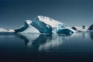 icebergs at night in the ocean with a milky way in the background photo