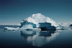 icebergs at night in the ocean with a milky way in the background photo