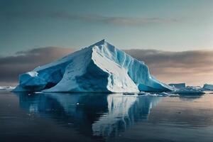 icebergs at night in the ocean with a milky way in the background photo