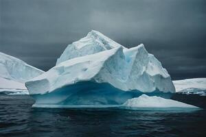 icebergs at night in the ocean with a milky way in the background photo