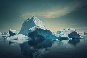 icebergs a noche en el Oceano con un lechoso camino en el antecedentes foto