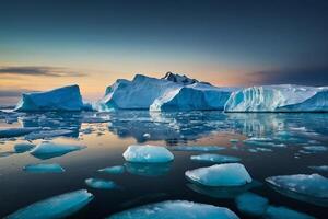 icebergs at night in the ocean with a milky way in the background photo