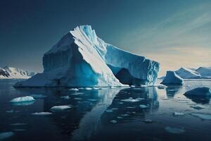 icebergs at night in the ocean with a milky way in the background photo