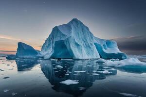 icebergs at night in the ocean with a milky way in the background photo