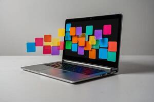 a laptop with colorful squares on the screen photo