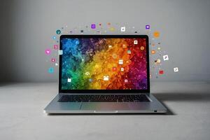 a laptop with colorful icons on the screen photo