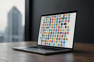 laptop with icons on screen photo