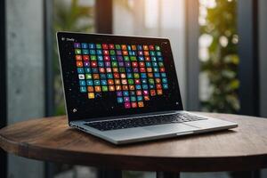 laptop with icons on screen photo