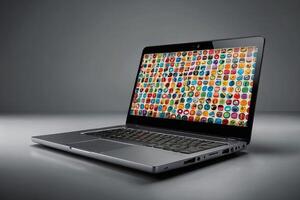 a laptop with many different types of apps on it photo