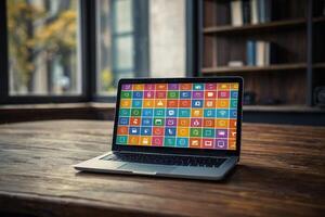 a laptop with many different types of apps on it photo