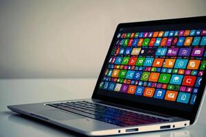 a laptop with many different types of apps on it photo