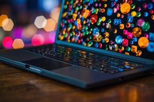 a laptop with colorful lights on the screen photo