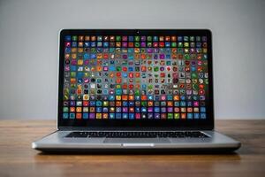 a laptop with many colorful icons on it photo