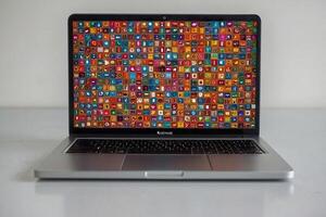 a laptop with colorful squares on the screen photo