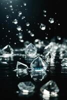 diamonds floating in water on a black background photo