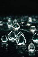 diamantes flotante en agua en un negro antecedentes foto