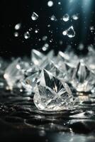 diamonds on a black surface with water photo