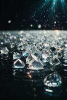 diamonds on a black surface with water photo