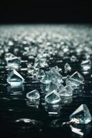 diamonds on a black surface with water photo