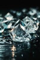 diamonds on a black surface with water photo