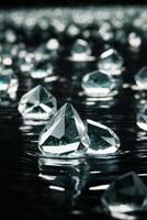 diamonds on a black surface with water photo