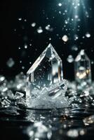 diamantes en un negro superficie con agua foto