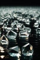 diamonds on a black surface with water photo