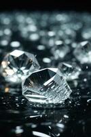 diamonds on a black surface with water photo