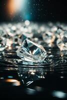 diamonds on a black surface with water photo