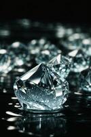 diamantes en un negro superficie con agua foto