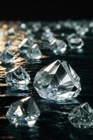 diamantes en un negro superficie con agua foto