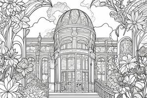 a coloring page with a large building in the background photo