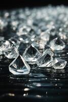 diamonds on a black surface with water photo