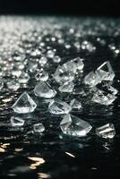 diamonds on a black surface with water photo