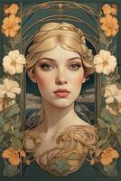 portrait of a girl in flowers and Art Nouveau style photo