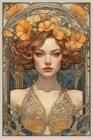 portrait of a girl in flowers and Art Nouveau style photo