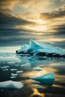 icebergs floating in the water with blue sky photo