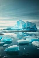 icebergs floating in the water at sunset photo