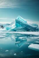 icebergs floating in the water at sunset photo