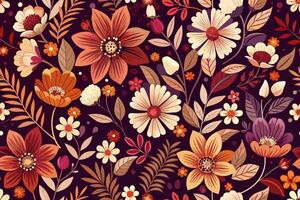 floral seamless pattern with flowers on a dark background photo