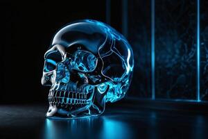 a skull with glowing blue eyes photo