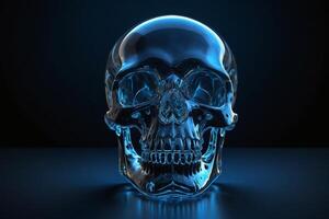 a skull with glowing blue eyes photo