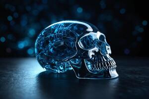 a skull with glowing blue eyes photo