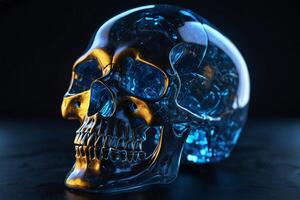 a skull with glowing blue eyes photo