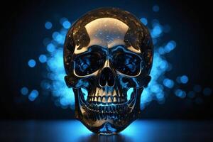 a skull with glowing blue eyes photo