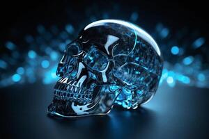 a skull with glowing blue eyes photo