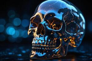 a skull with glowing blue eyes photo