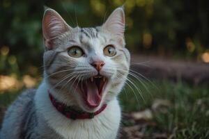 un gato con sus boca abierto y sus boca abierto foto