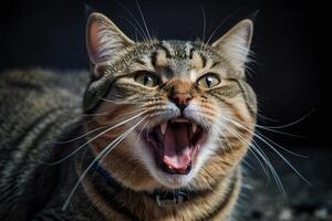 a cat with its mouth open and its mouth open photo