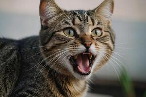 un gato con sus boca abierto y sus boca abierto foto